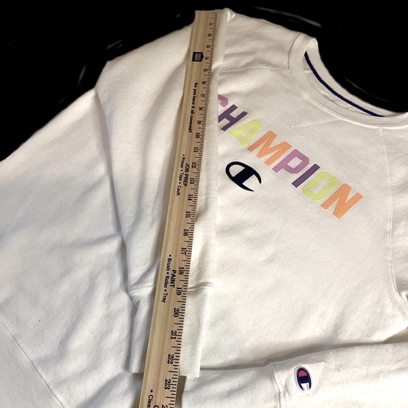 VTG Champion L Authentic Athleticwear Logo Crew Pullover Sweatshirt White EUC - Picture 15 of 16